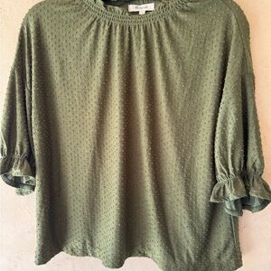 Madewell Green Ruffled 3/4 Sleeve Blouse